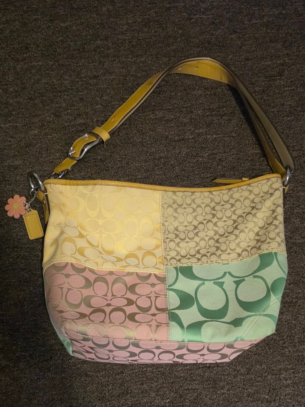 Coach Patchwork Signature Shoulder Bag - Yellow, Pink, Mint, Beige